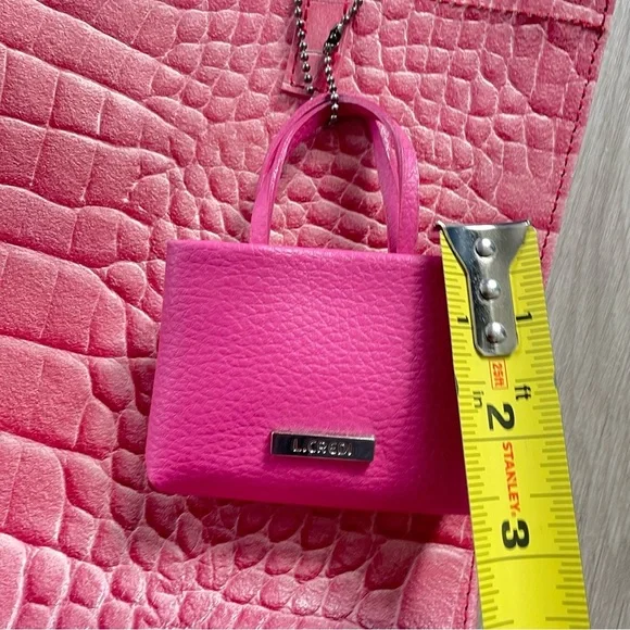 PINK CROCO EMBOSSED VINYL SHOULDER TOTE BAG HANDBAG - Picture 15 of 16